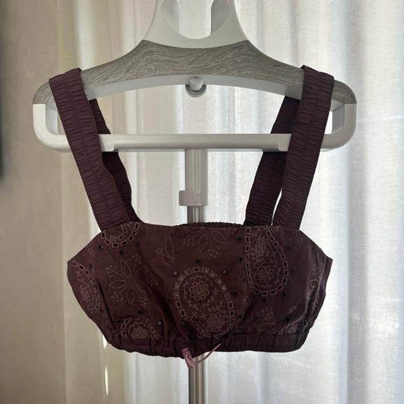 NWOT Free People Nylon Eyelet Embroidered Lilac Purple Athletic Sports Bra - Picture 1 of 5